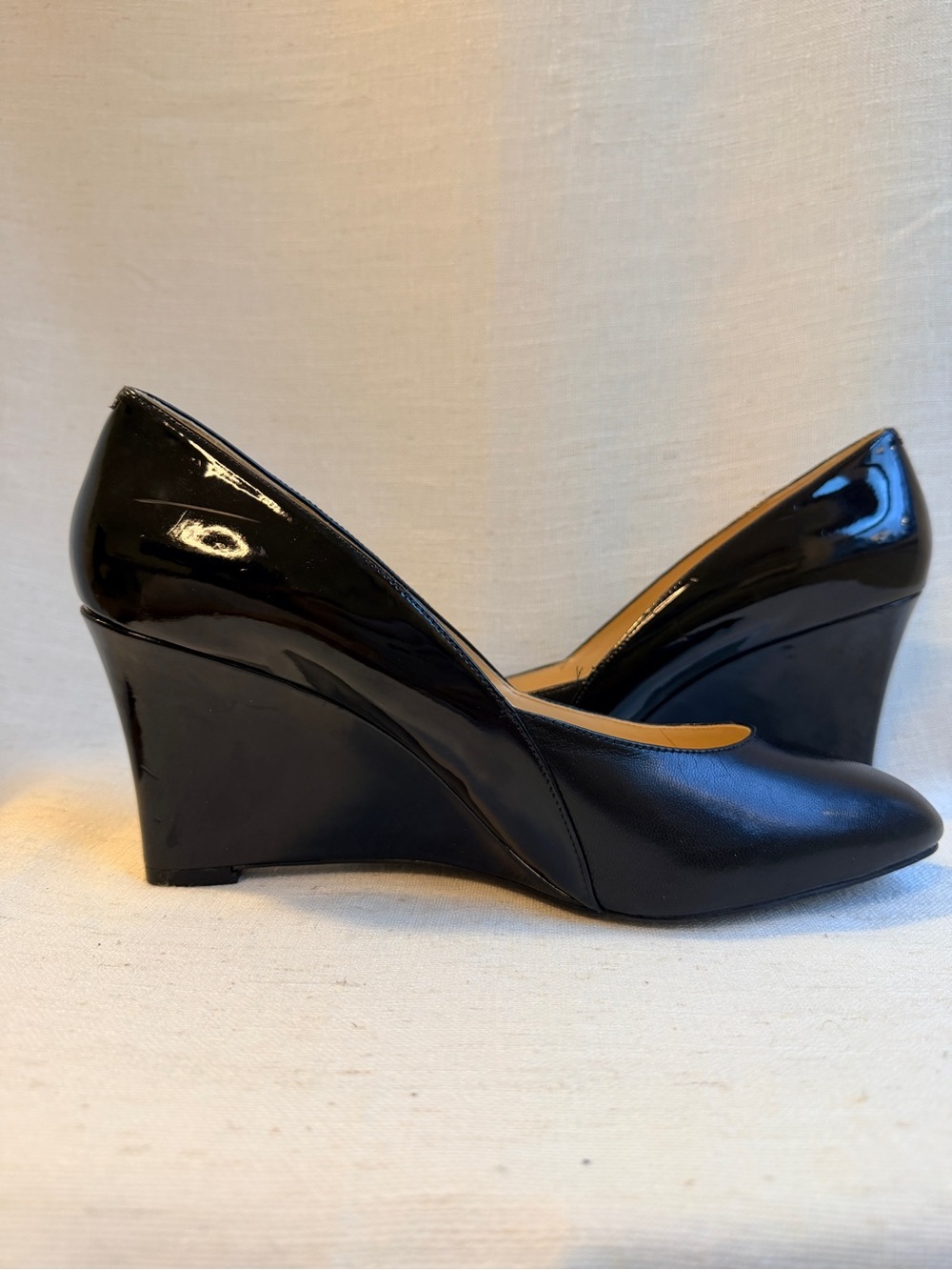 Nine West Devinity Black Leather Patent Wedge Pumps Women’s 10M